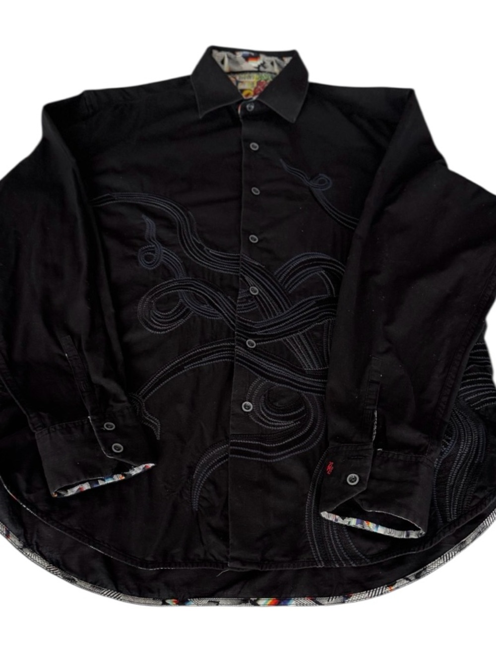 Robert Graham Embroidered 💯 Cotton Black Long-Sleeve Button-Down Shirt Size M - Picture 5 of 16
